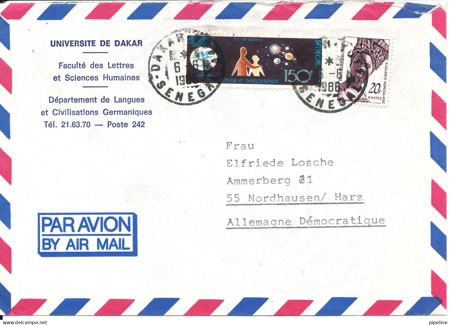 Senegal Air Mail Cover Sent To Germany DDR 6-6-1988 Topic Stamps - Senegal (1960-...)