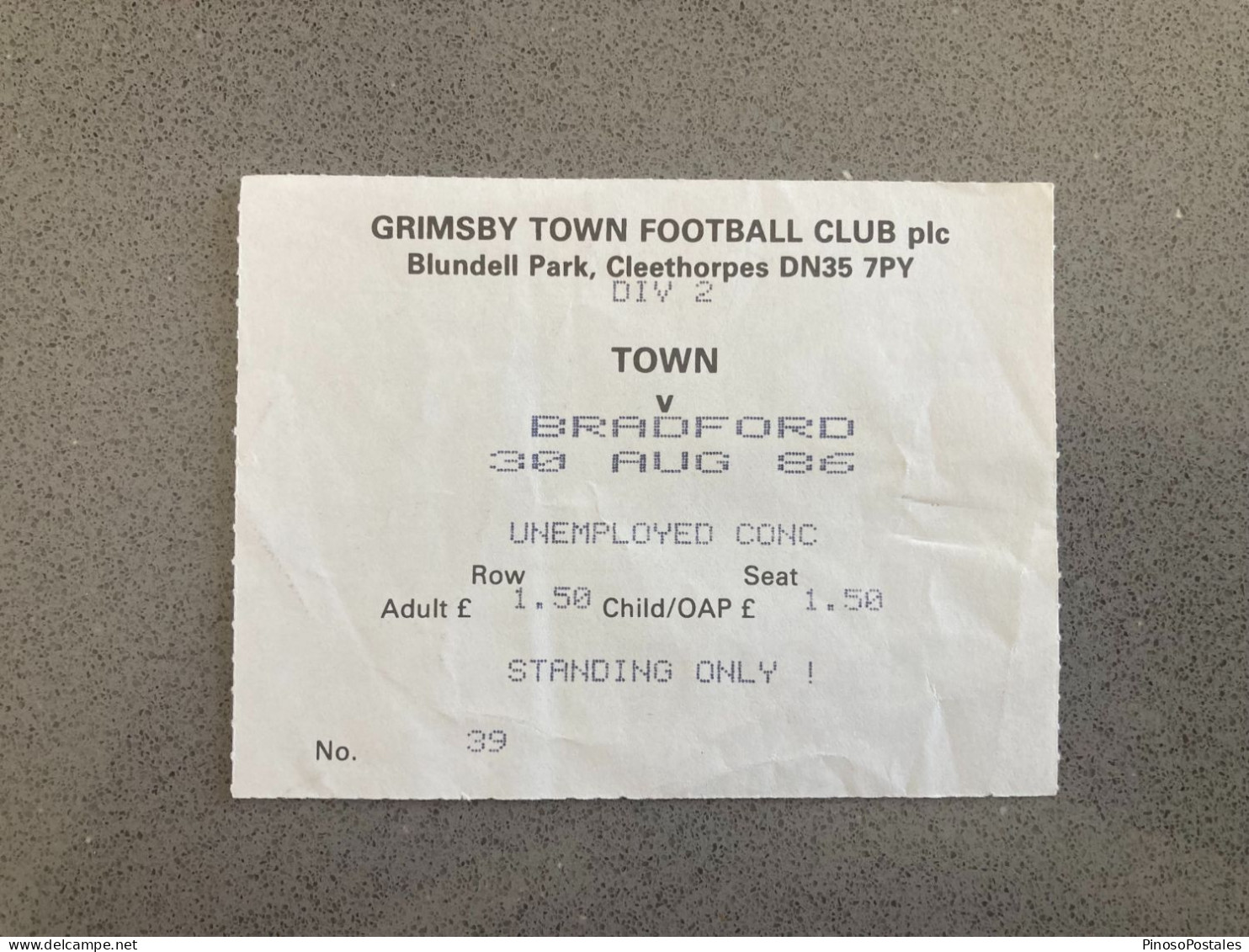 Grimsby Town V Bradford City 1986-87 Match Ticket - Tickets & Toegangskaarten