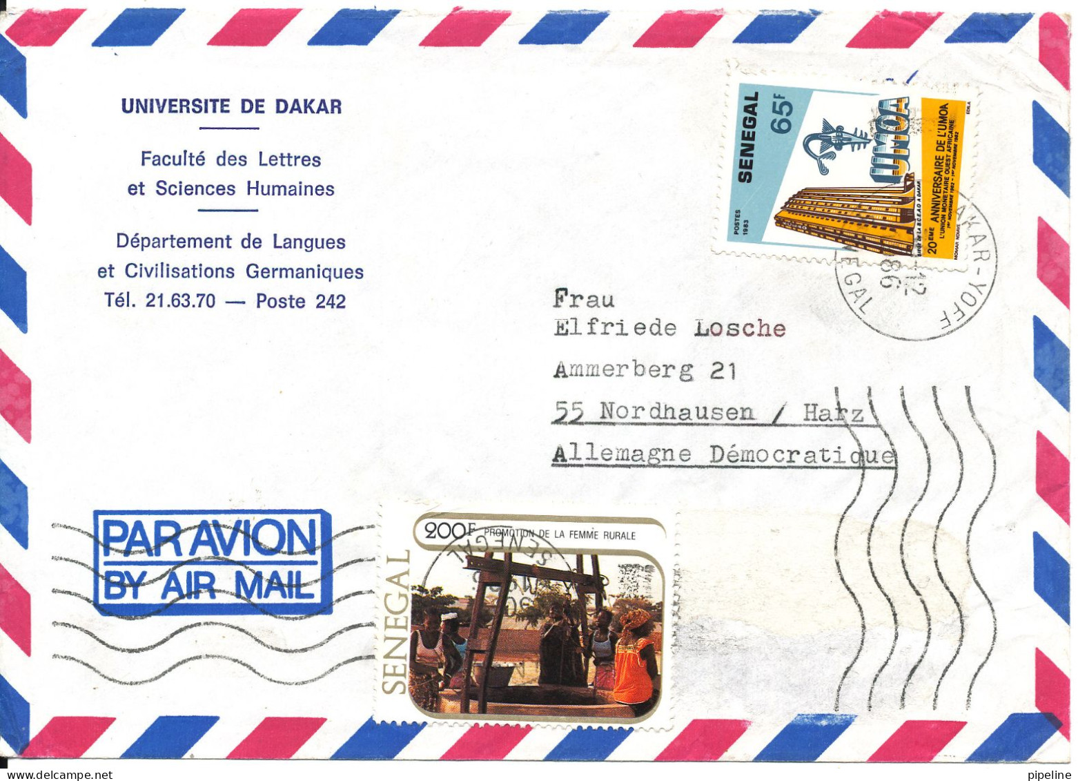 Senegal Air Mail Cover Sent To Germany DDR 30-12-1986 Topic Stamps - Sénégal (1960-...)