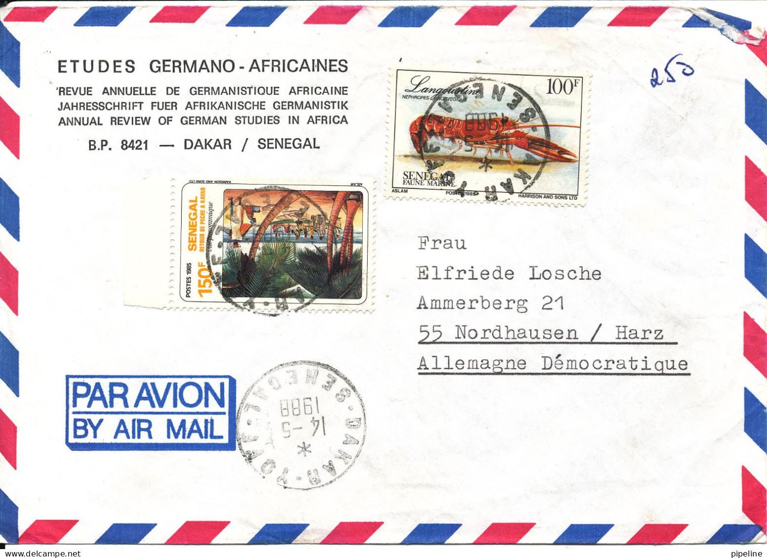 Senegal Air Mail Cover Sent To Germany DDR 14-5-1988 Topic Stamps - Senegal (1960-...)