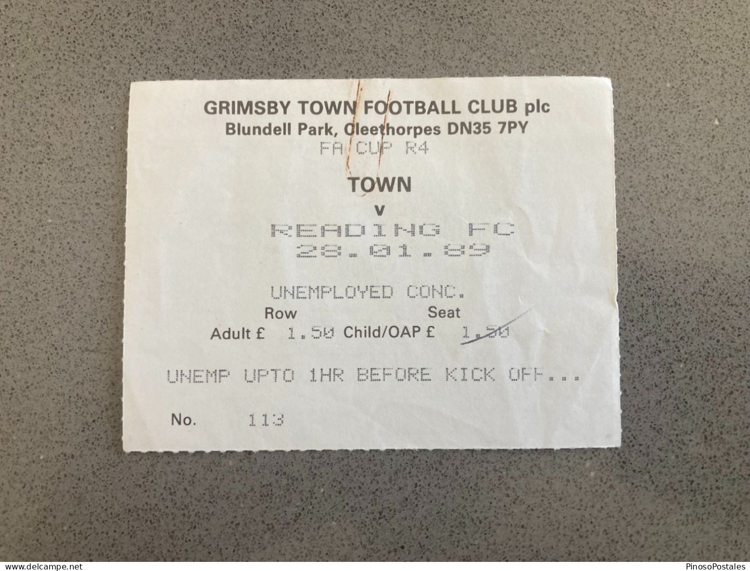 Grimsby Town V Reading 1988-89 Match Ticket - Tickets & Toegangskaarten