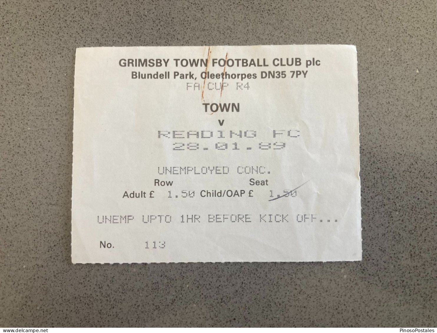 Grimsby Town V Reading 1988-89 Match Ticket - Match Tickets