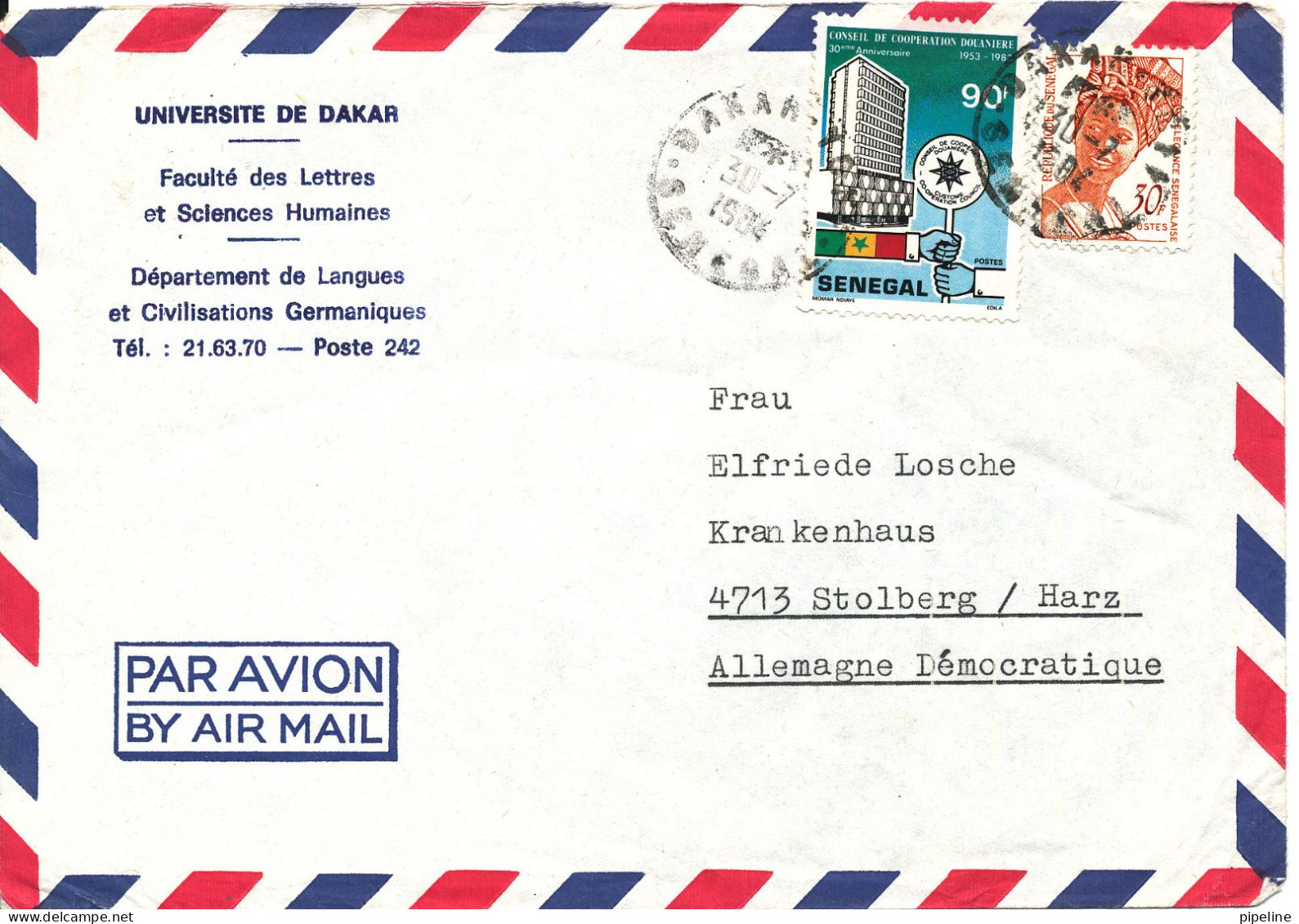 Senegal Air Mail Cover Sent To Germany DDR 30-7-1984 Topic Stamps - Senegal (1960-...)