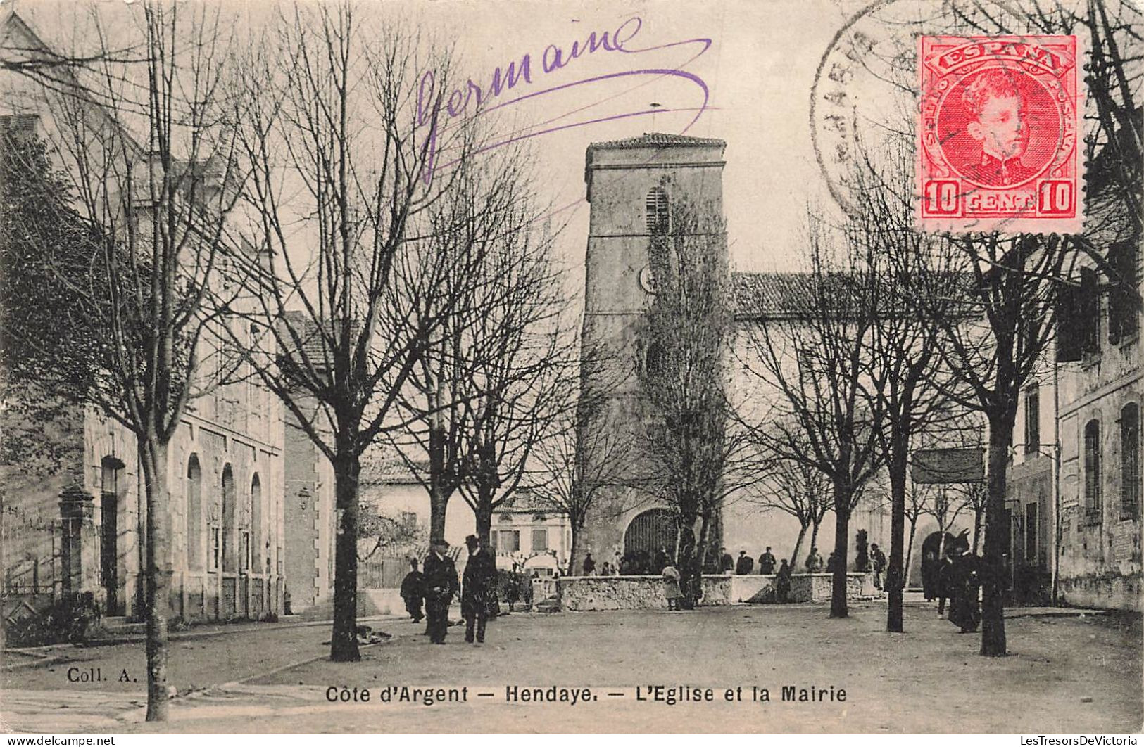 FRANCE - Côté D'argent - Hendaye - Vue Sur L'église Et La Mairie - Animé - Vue Générale - Carte Postale Ancienne - Hendaye