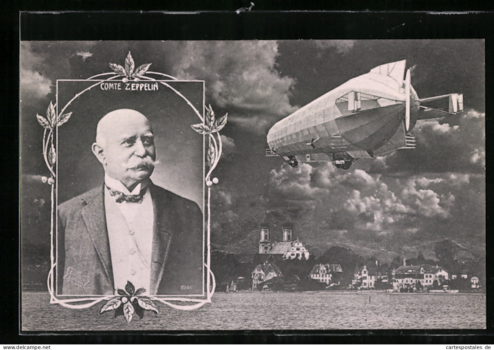 AK Portrait Des Grafen Zeppelin Mit Einem Seiner Luftschiffe  - Aeronaves