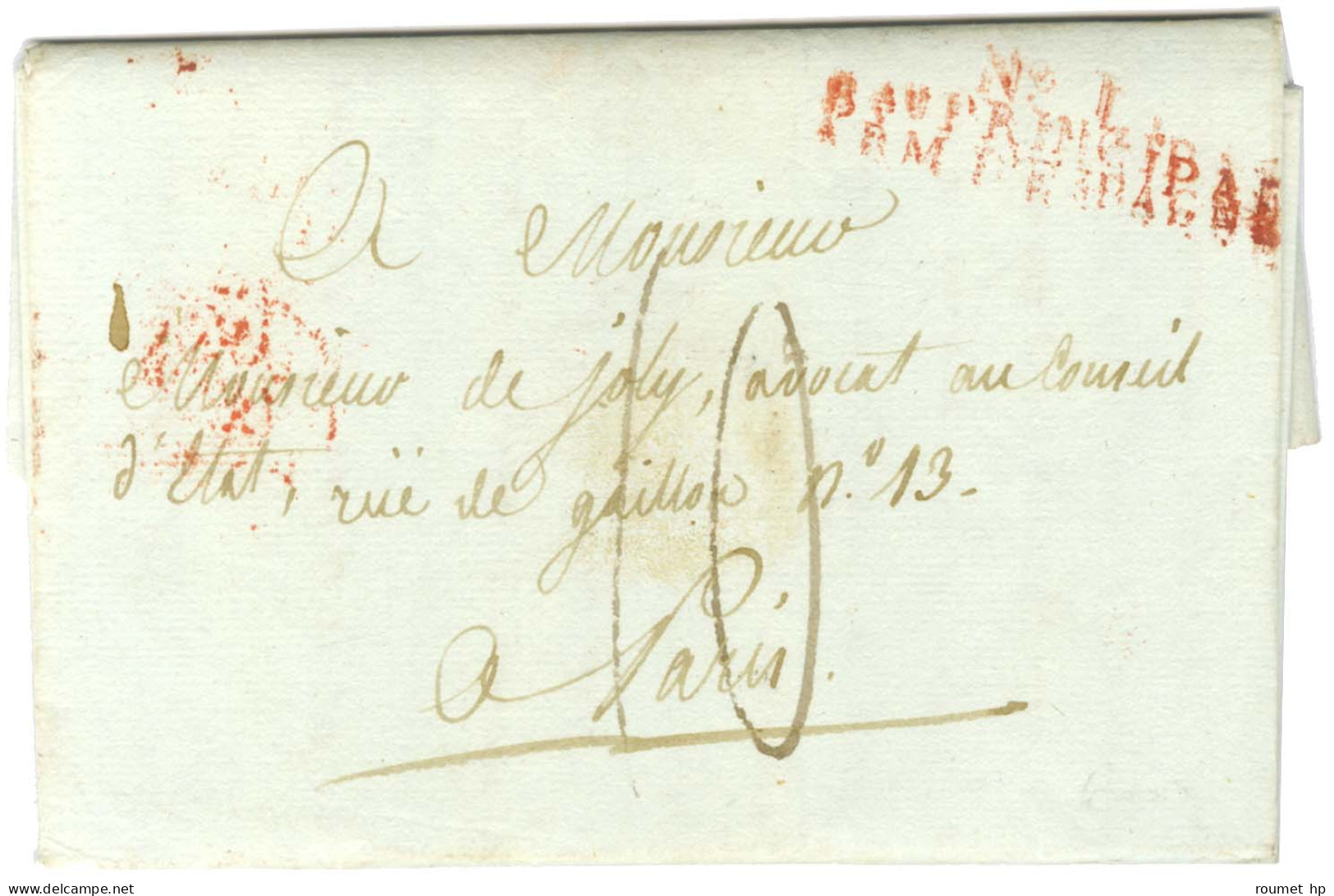 N° 1 / Bau PRINCIPAL / ARM. D'ESPAGNE Rouge Sur Lettre Avec Bon Texte Daté Du Blocus De Cadix Le 15 Juin 1810 Pour Paris - Legerstempels (voor 1900)