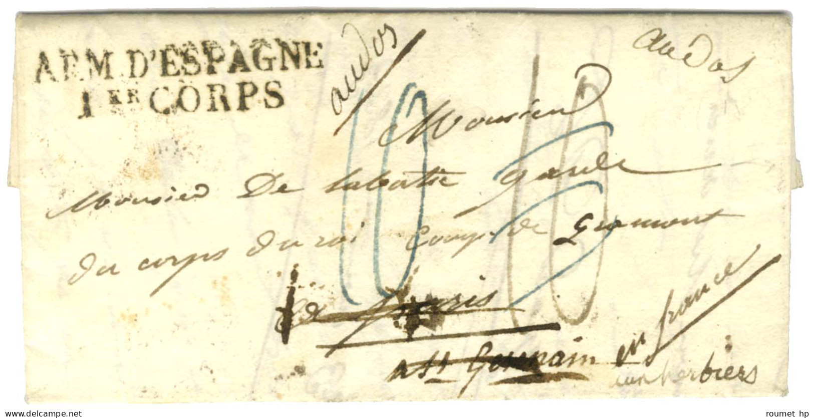 ARM.D'ESPAGNE / 1ER CORPS Sur Lettre Avec Texte Daté De Madrid 1823 Pour Paris Et St Germain En Laye, Au Verso Marque En - Army Postmarks (before 1900)