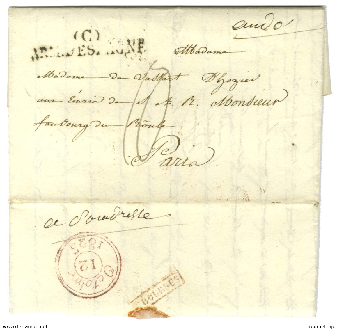 (C) / ARM. D'ESPAGNE Sur Lettre Avec Texte Daté De St Lucar Le 24 Septembre 1823 Pour Paris, Au Verso Griffe Rouge Encad - Armeestempel (vor 1900)