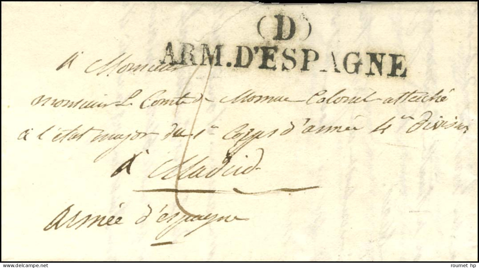 (D) / ARM. D'ESPAGNE Sur Lettre Avec Texte Non Daté Adressée à Madrid, Au Verso DÉB (C) / ARM. D'ESPAGNE. - TB. - R. - Army Postmarks (before 1900)