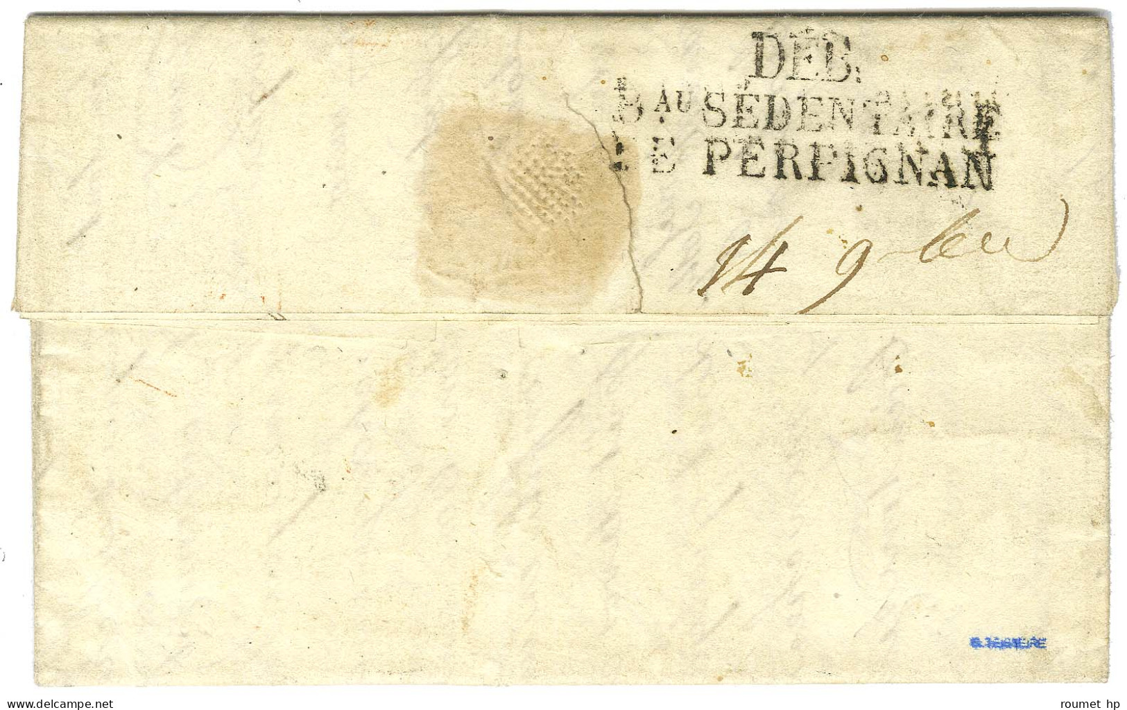 Lettre Avec Texte Daté De Menton Le 7 Novembre 1823 Pour Perpignan. Au Verso DEB. / Bau SEDENTAIRE / DE PERPIGNAN. - TB  - Bolli Militari (ante 1900)