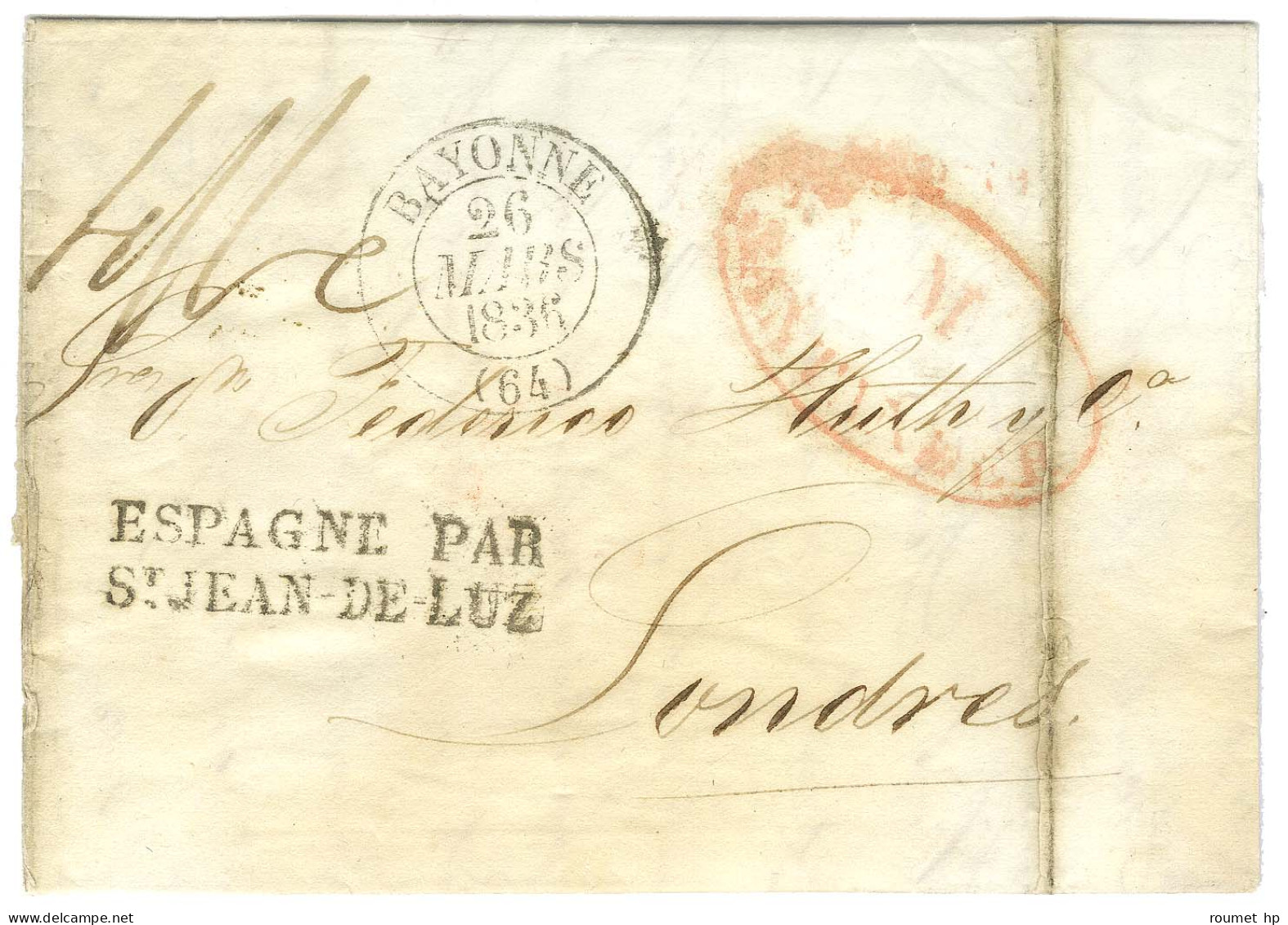 Lettre Avec Texte Daté De Santander Le 11 Mars 1836 Pour Londres. Au Recto, Marque Rouge SANTANDER, Marque Postale D'ent - Andere & Zonder Classificatie