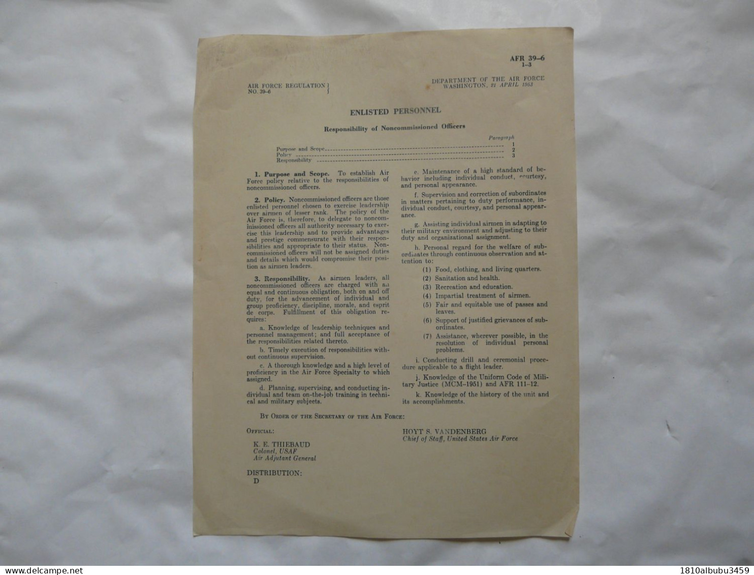 VIEUX PAPIERS - AIR FORCE REGULATION :  Enlisted Personnel - Personnel Enrôlé - Historical Documents