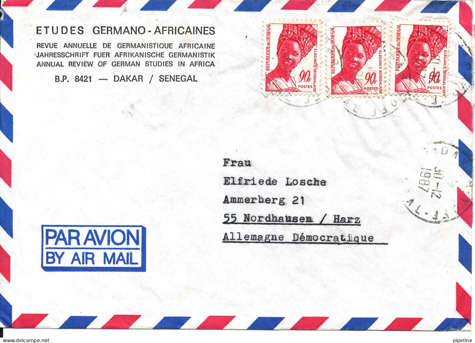 Senegal Air Mail Cover Sent To Germany DDR 30-12-1987 - Senegal (1960-...)