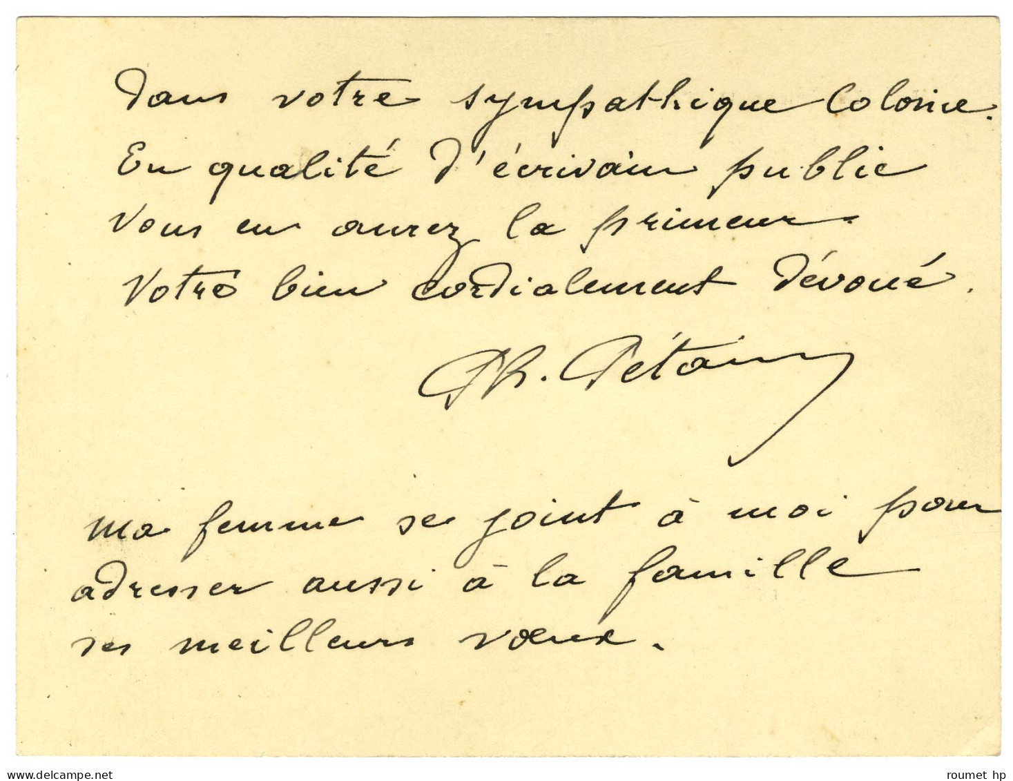 PÉTAIN Philippe (1856-1951), Maréchal Et Homme D'État. - Andere & Zonder Classificatie