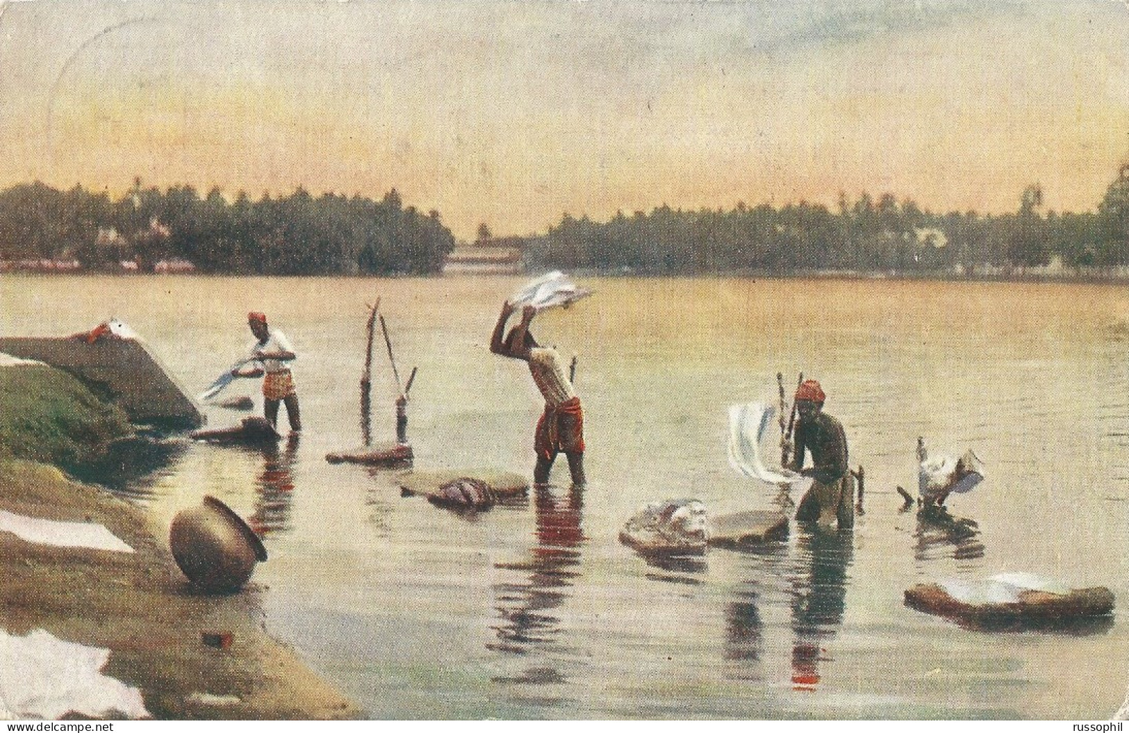 SRI-LANKA (CEYLON) – DHOBIES AT WORK IN COLOMBO LAKE – COPYRIGHT BY PLATE - 1914 - Sri Lanka (Ceylon)