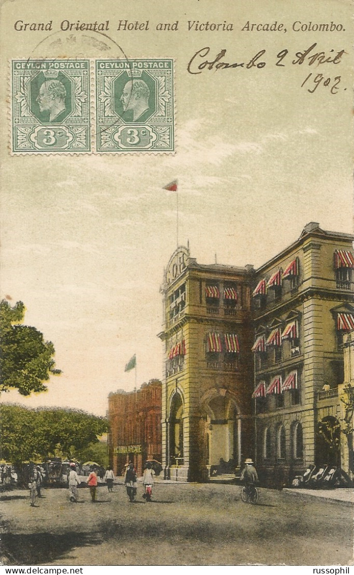 SRI-LANKA (CEYLON) – GRAND ORIENTAL HOTEL AND VICTORIA ARCADE, COLOMBO – ED. PLATE - 1907 - Sri Lanka (Ceilán)
