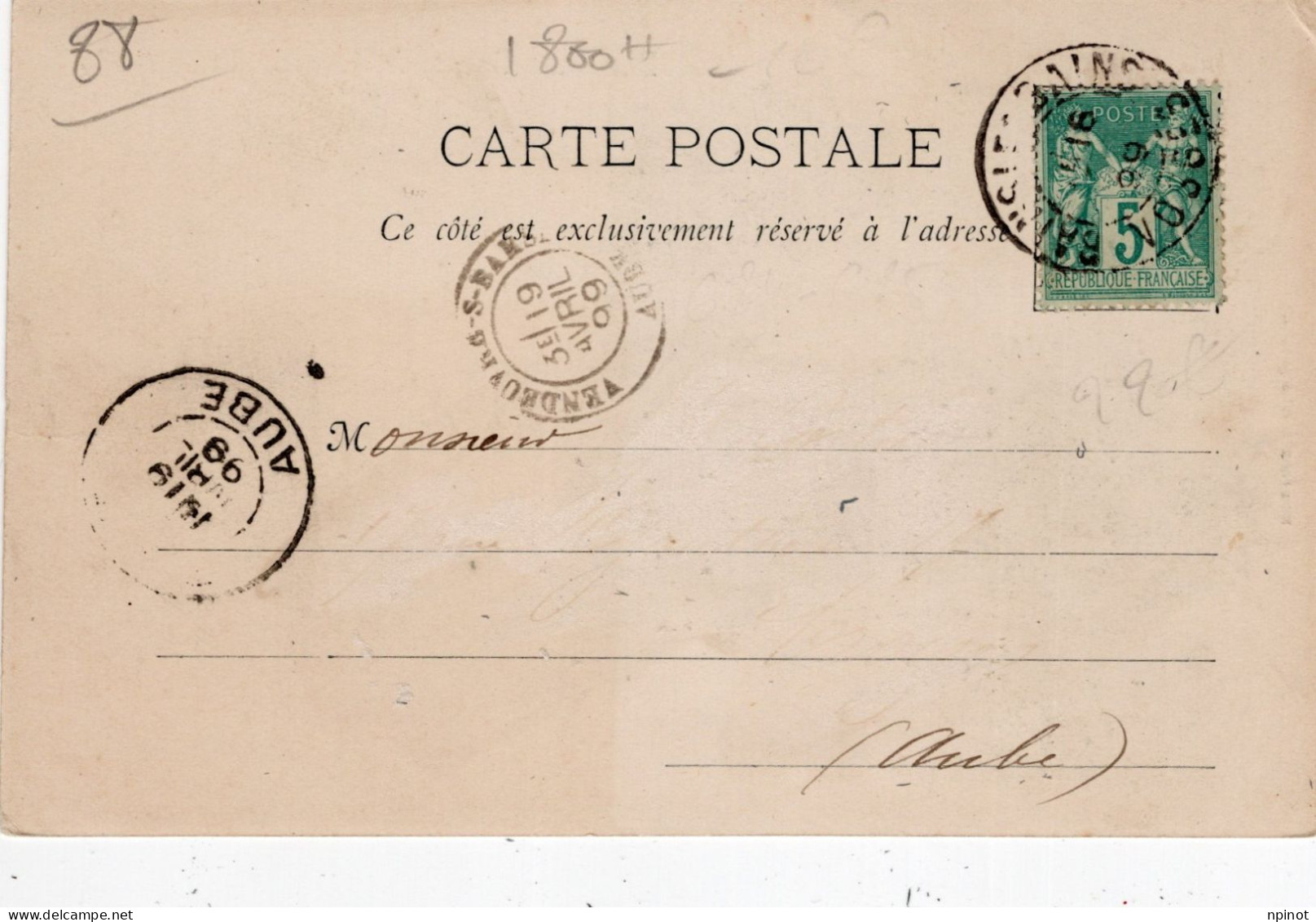 C P A  - 88 - BAINS LES BAINS  -   PIONNIERE DE 1899 Cachet Postal Au Dos   - - Bains Les Bains