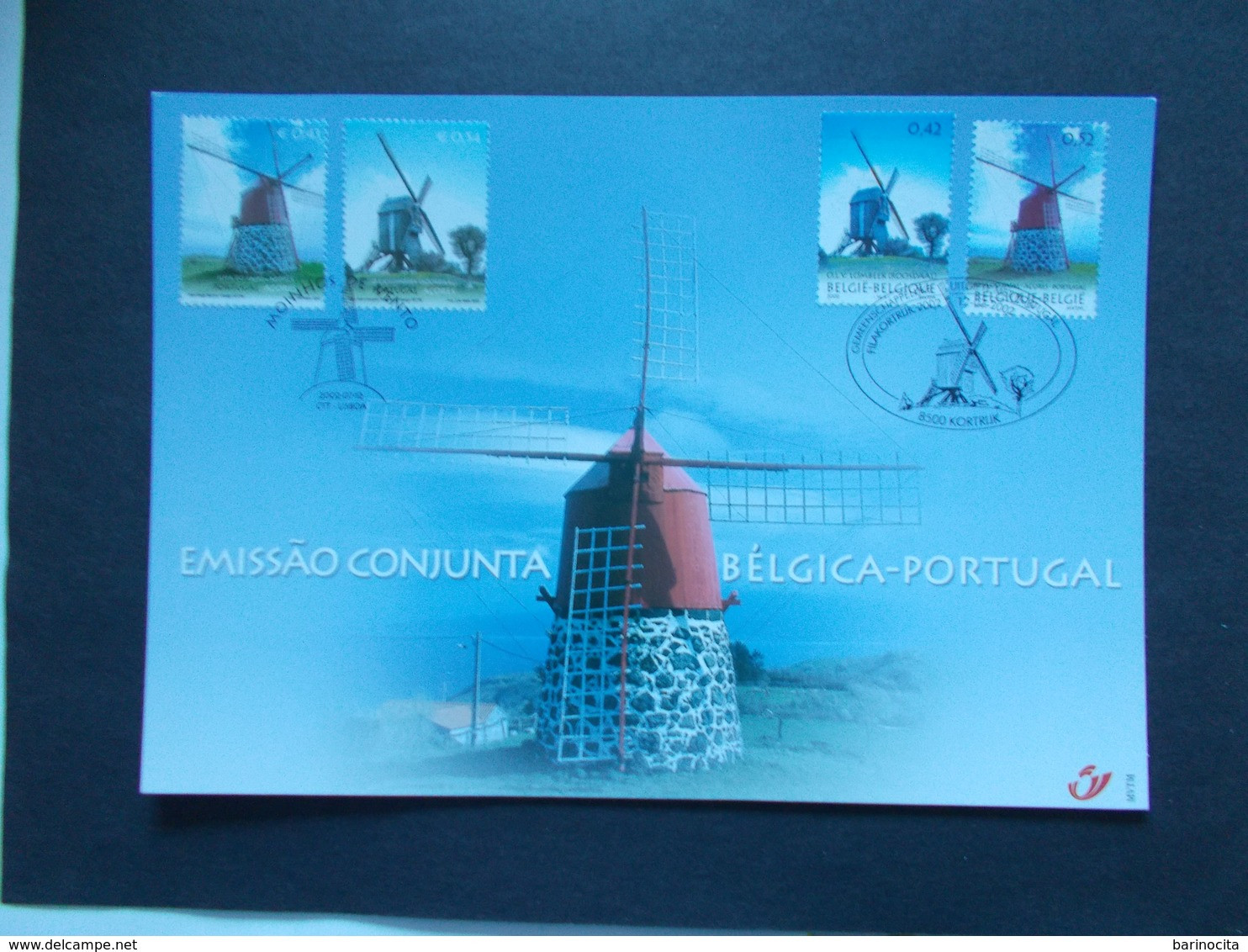 BELGIQUE -   N° 3091  HK  Année  2002   EMISSIONS  COMMUNES  PORTUGAL  " Moulins "     ( Voir Photo ) 66 - Souvenir Cards - Joint Issues [HK]