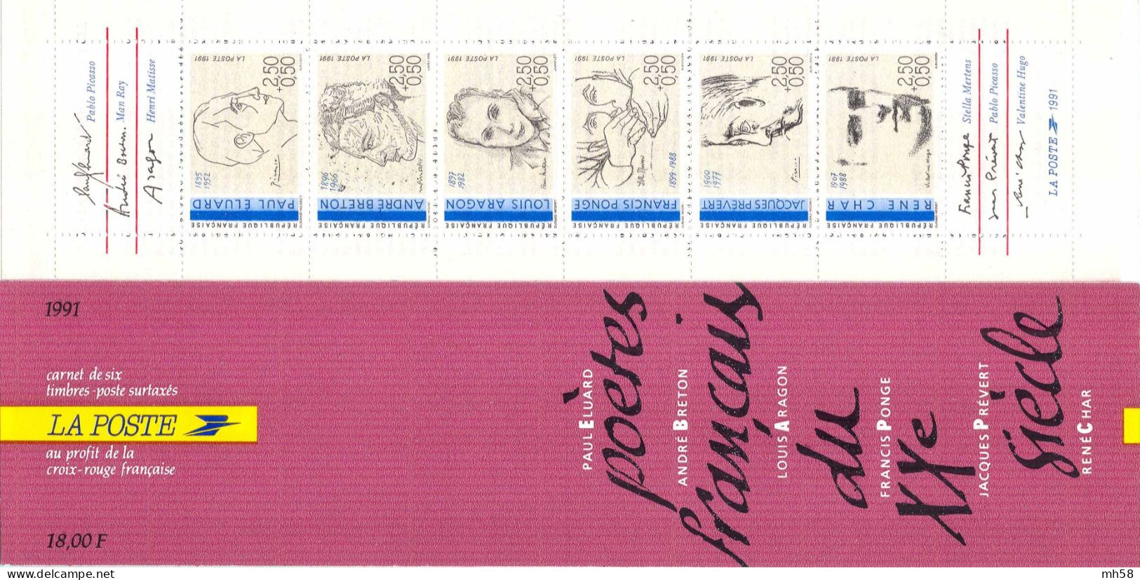 FRANCE 1991 - Personnages Poètes Français XX° Siècle - Bande Carnet N° BC 2687 Non Pliée Neuf ** - Personen