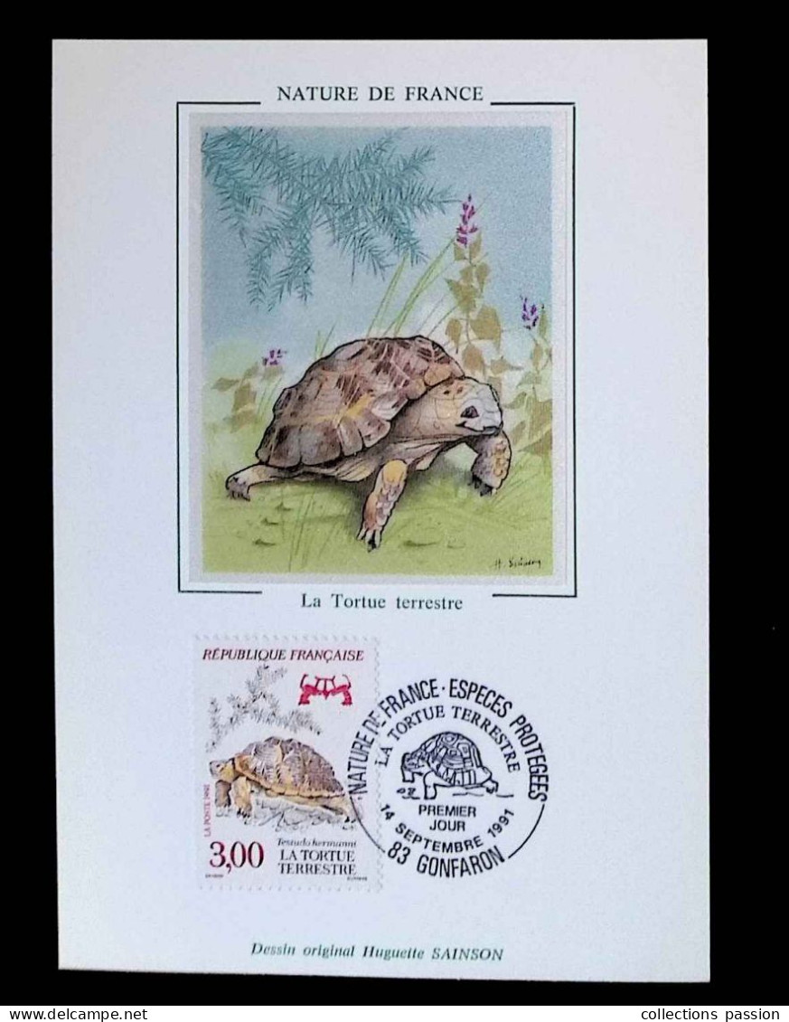 CL, Carte Maximum, France, 83 Gonfaron, 14 Septembre 1991, Nature De France-espéces Protégées, La Tortue Terrestre - 1990-1999