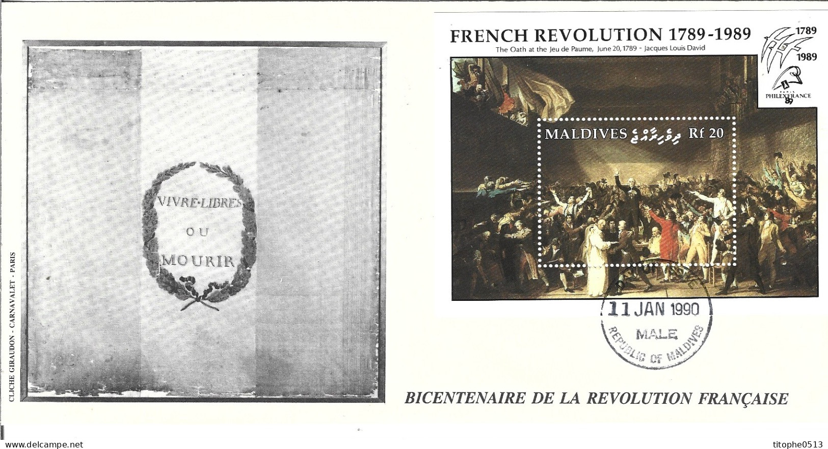 MALDIVES. BF 158 De 1989 Sur Enveloppe 1er Jour. Serment Du Jeu De Paume. - French Revolution