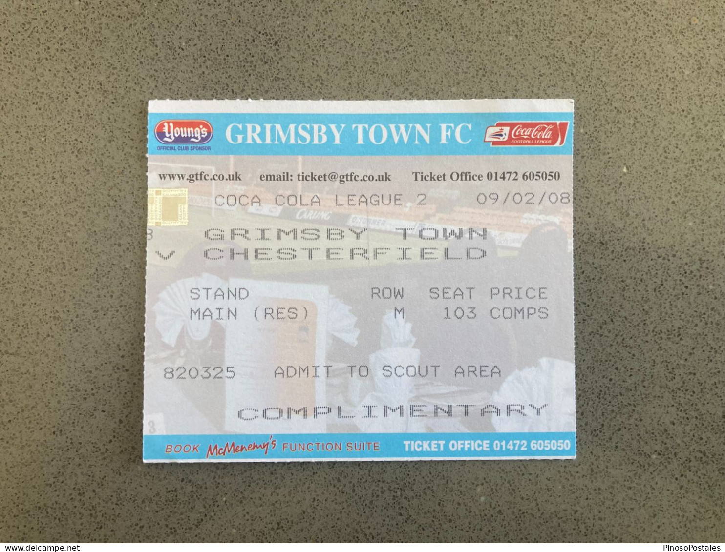 Grimsby Town V Chesterfield 2007-08 Match Ticket - Match Tickets