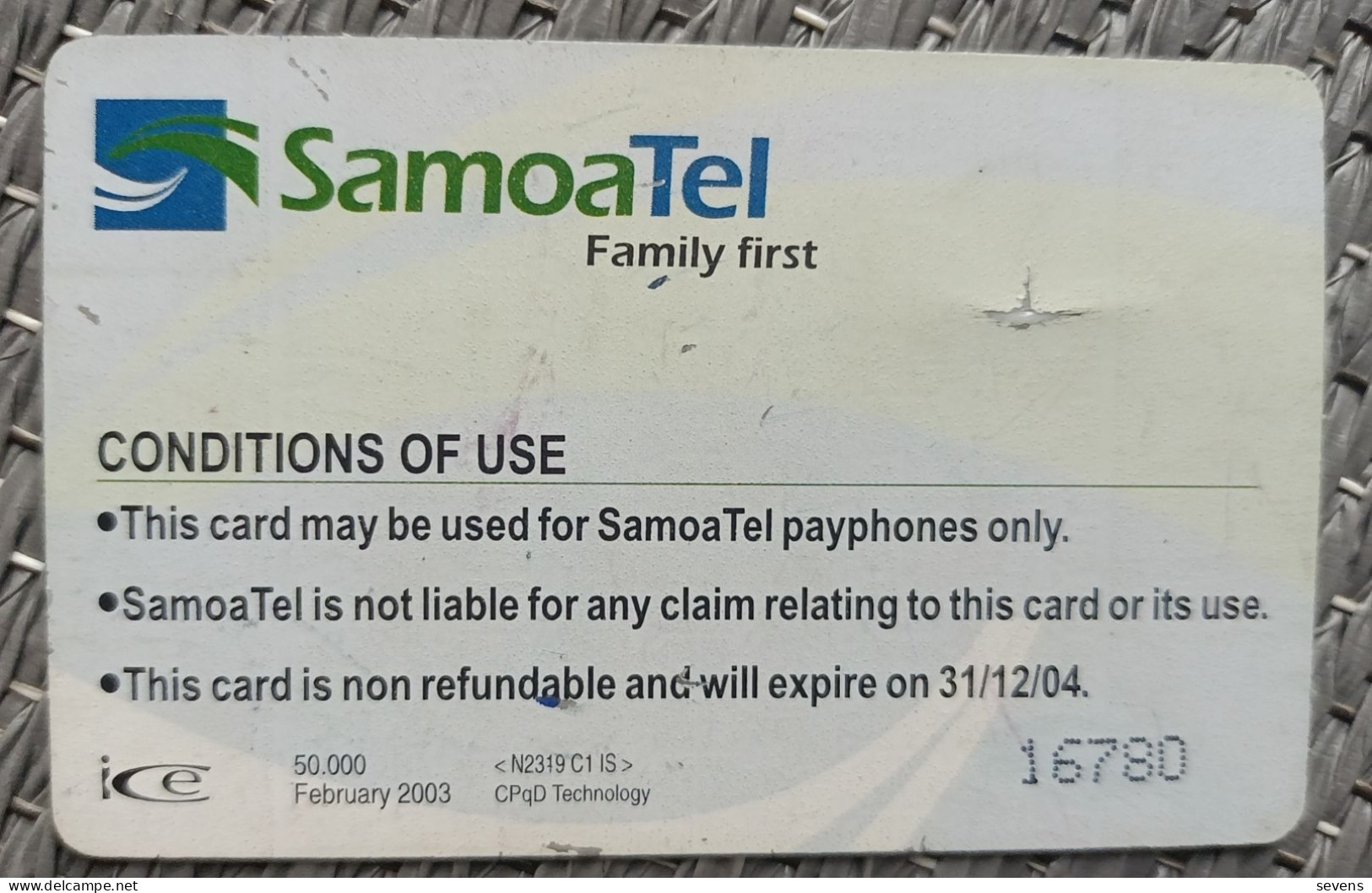 SamoaTel Family First Iductive System Phonecard, Beach Palm Trees (Feb 2003),with Bend,damaged - Samoa