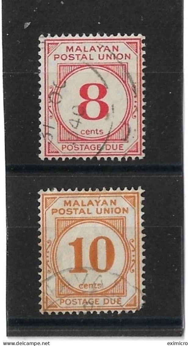 MALAYA - MALAYAN POSTAL UNION 1936 8c, 10c POSTAGE DUES SG D3/D4 FINE USED Cat £3 - Malayan Postal Union