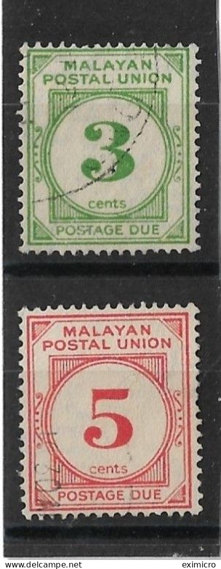 MALAYA - MALAYAN POSTAL UNION 1945 3c, 5c POSTAGE DUES SG D8/D9 FINE USED Cat £3 - Malayan Postal Union