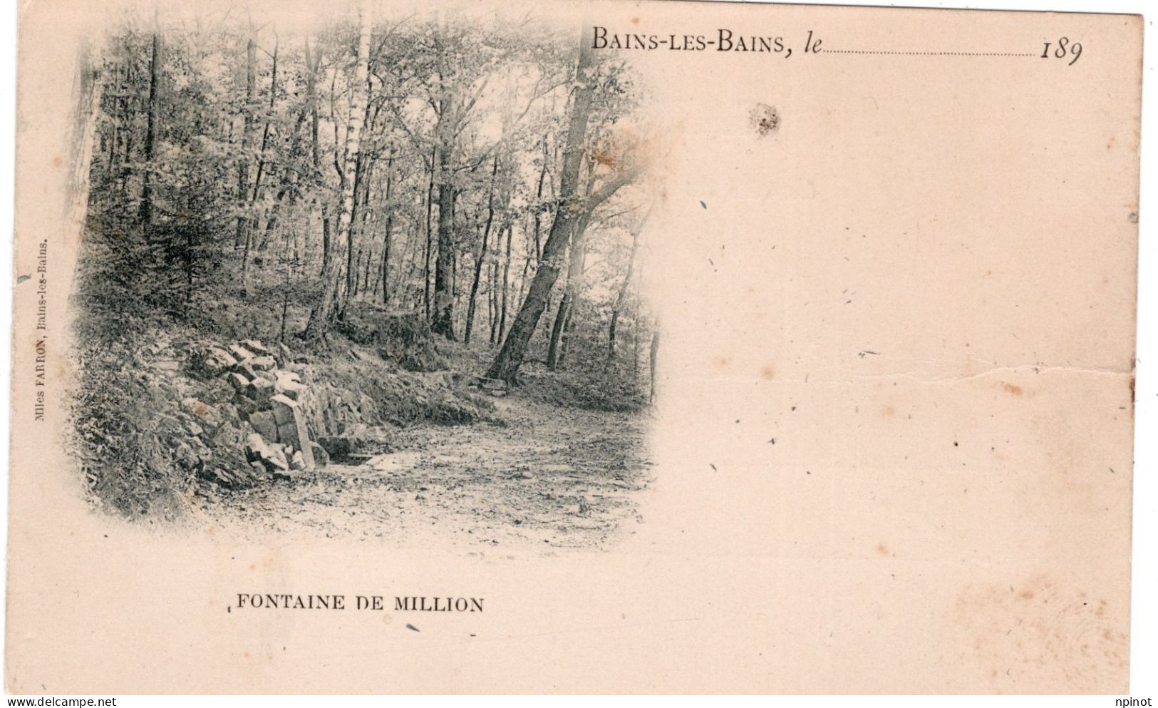 C P A  - 88 - BAINS LES BAINS  -   PIONNIERE DE 1899 Cachet Postal Au Dos   - Fontaine De Million - Bains Les Bains