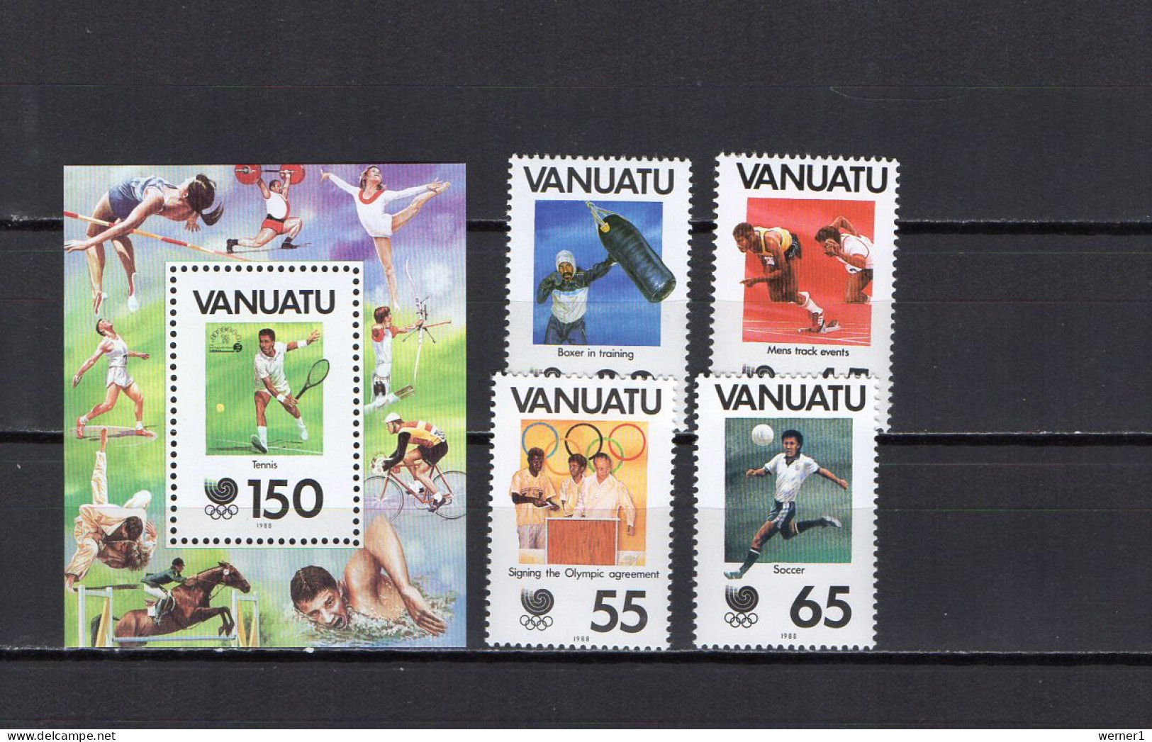 Vanuatu 1988 Olympic Games Seoul, Tennis, Boxing, Football Soccer, Athletics, Judo, Equestrian Etc. Set Of 4 + S/s MNH - Sommer 1988: Seoul