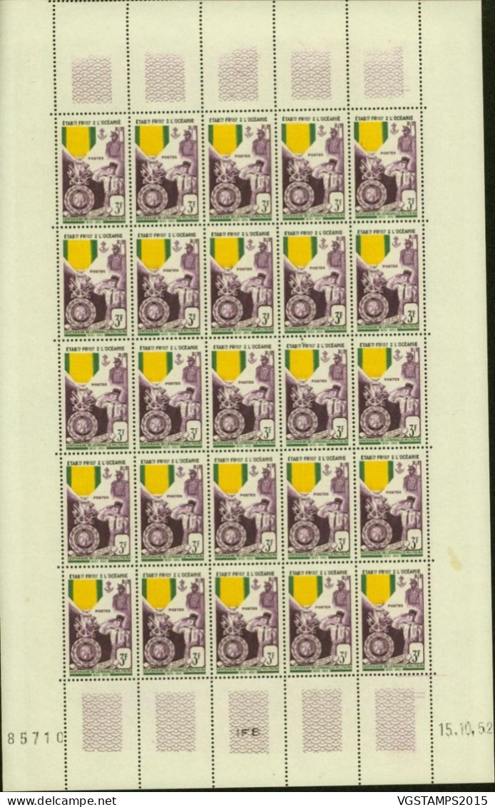 Océanie 1952- Colonie Française - Timbres Neufs. Yvert Nr.: 202. Feuille De 25 Avec Coin Daté.. (EB) AR-02347 - Neufs