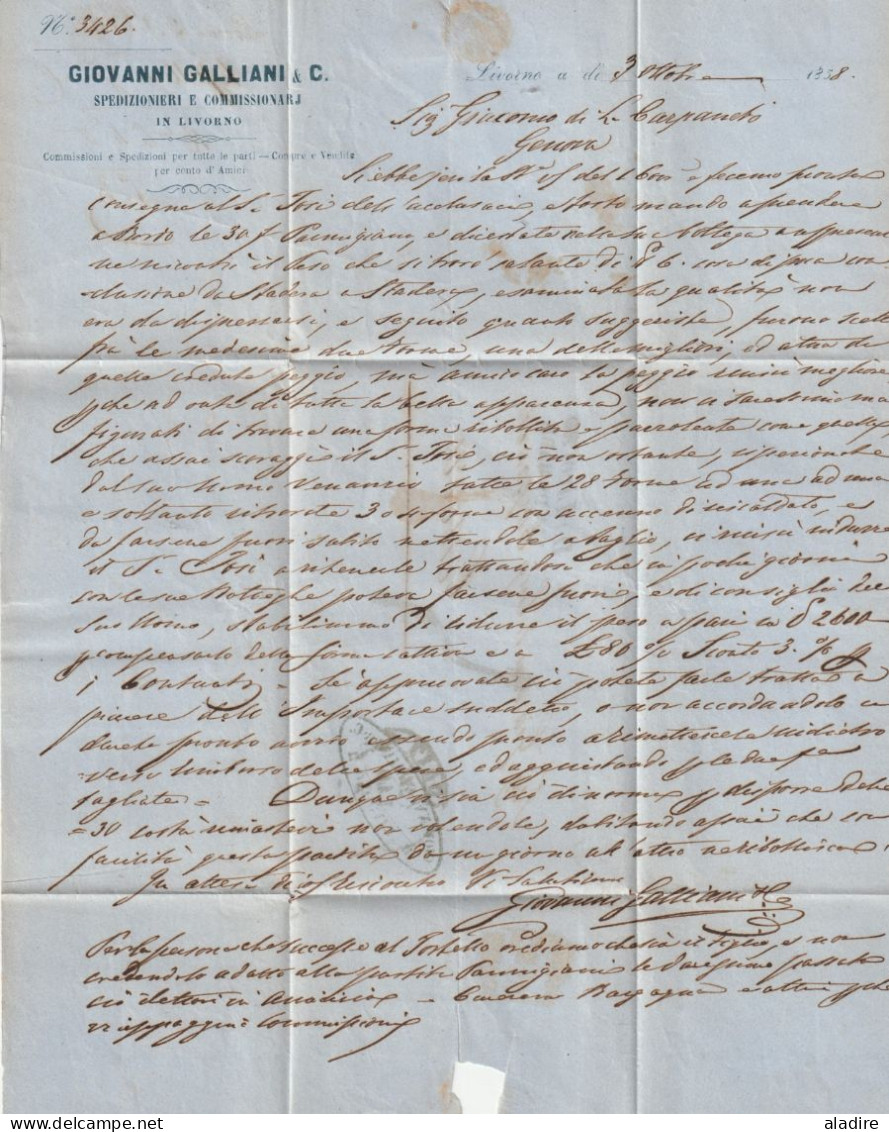 1858 - DA LIVORNO VIA DI MARE- Lettera Da Livorno A Genova - Lettre Maritime De Livourne à Gênes - Sardegna