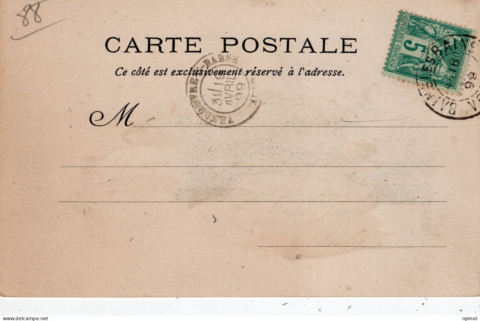 C P A  - 88 - BAINS LES BAINS  -   PIONNIERE DE 1899 Cachet Postal Au Dos   - Bains  Le  Bagnerot - Bains Les Bains