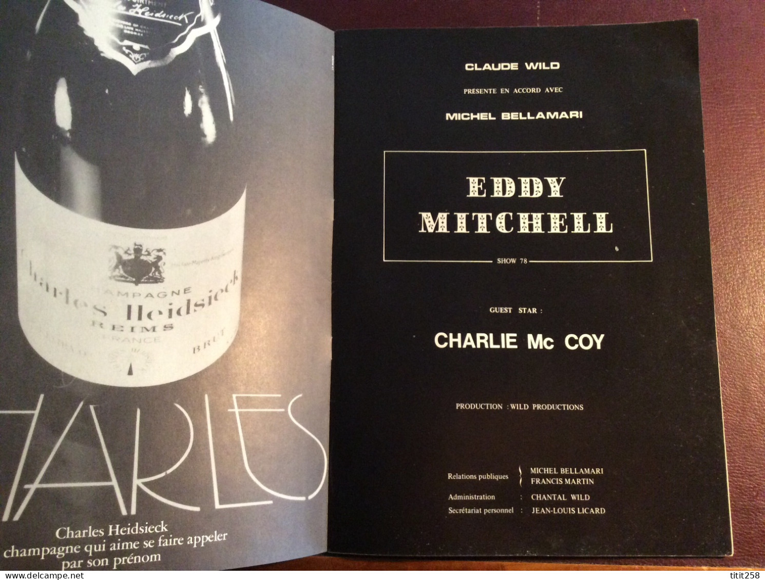 Programme EDDY MITCHELL / Charlie Mc Coy SHOW 1978 NICE / ST JEAN CAP FERRAT ? Photo Avec Johnny Hallyday - Programas