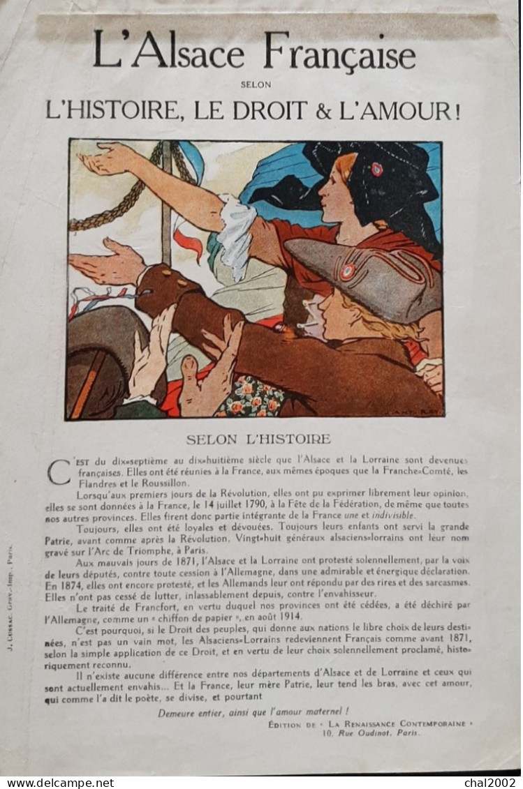 1914 1918  Document Alsace Française Selon    (l'histoire Le Droit Et L'amour ) - Lettres & Documents