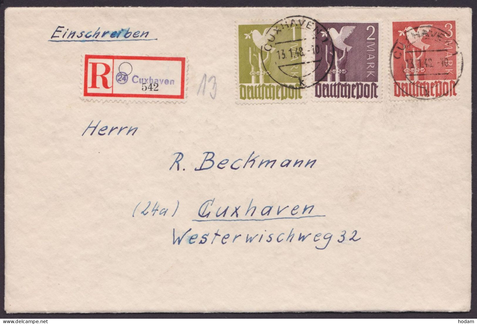 MiNr 959/61, Dek. MiF, Orts-R-Brief "Cuxhaven", 13.1.48 - Covers & Documents