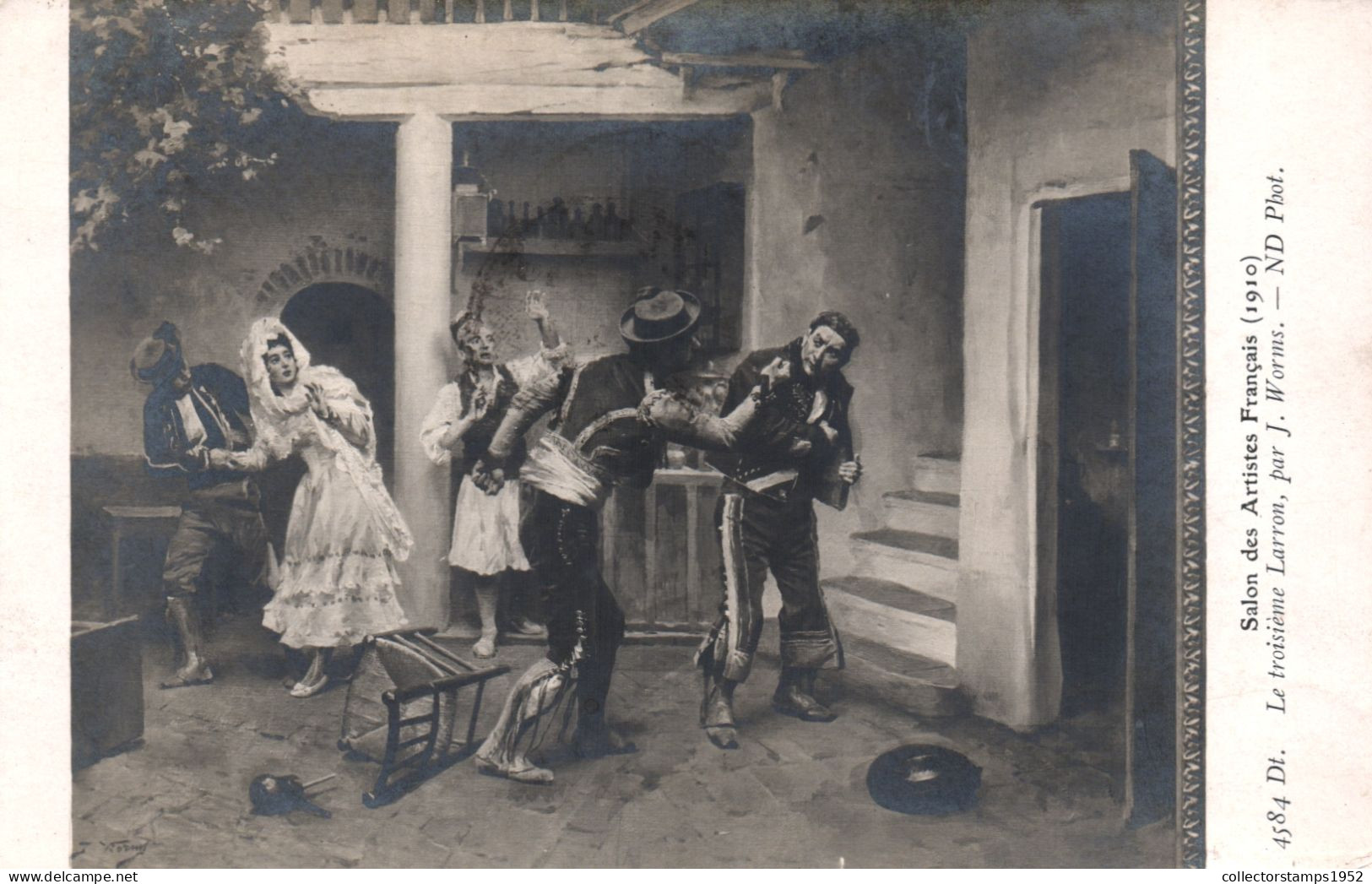 FINE ARTS, PAINTING, SALON 1910, J. WORMS, THE THIRD THIEF, FIGHT, WOMEN, FRANCE POSTCARD - Pintura & Cuadros