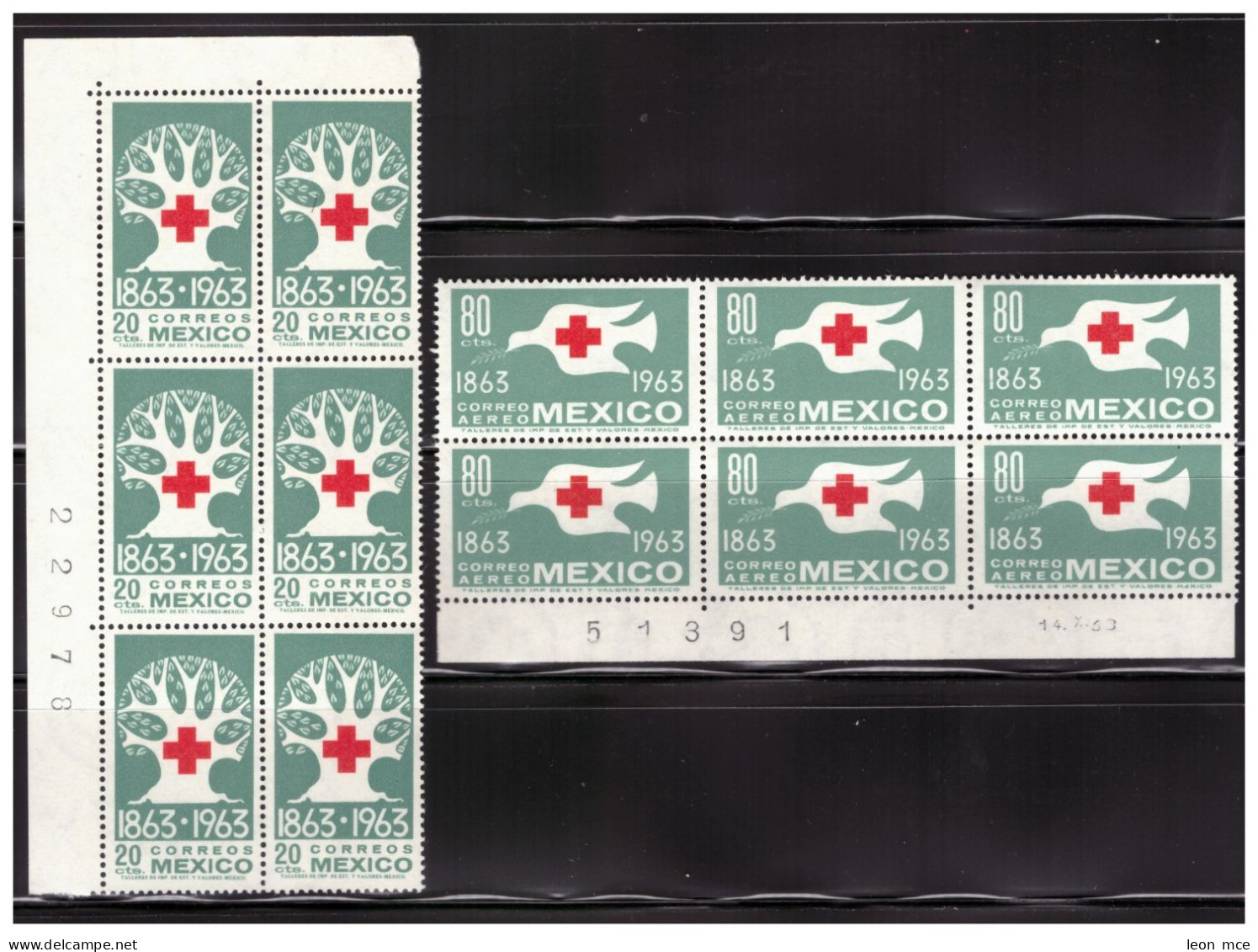 1963 MÉXICO CRUZ ROJA, Intl. Red Cross Centenary, Tree Of Life, Dove, Sc. 938-C277 BLOCK Of 6 MNH HEALTH - Messico