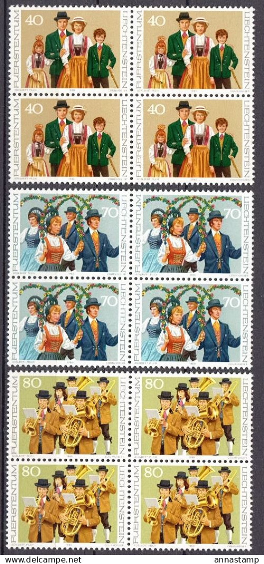 Liechtenstein MNH Set In Blocks Of 4 Stamps - Costumes