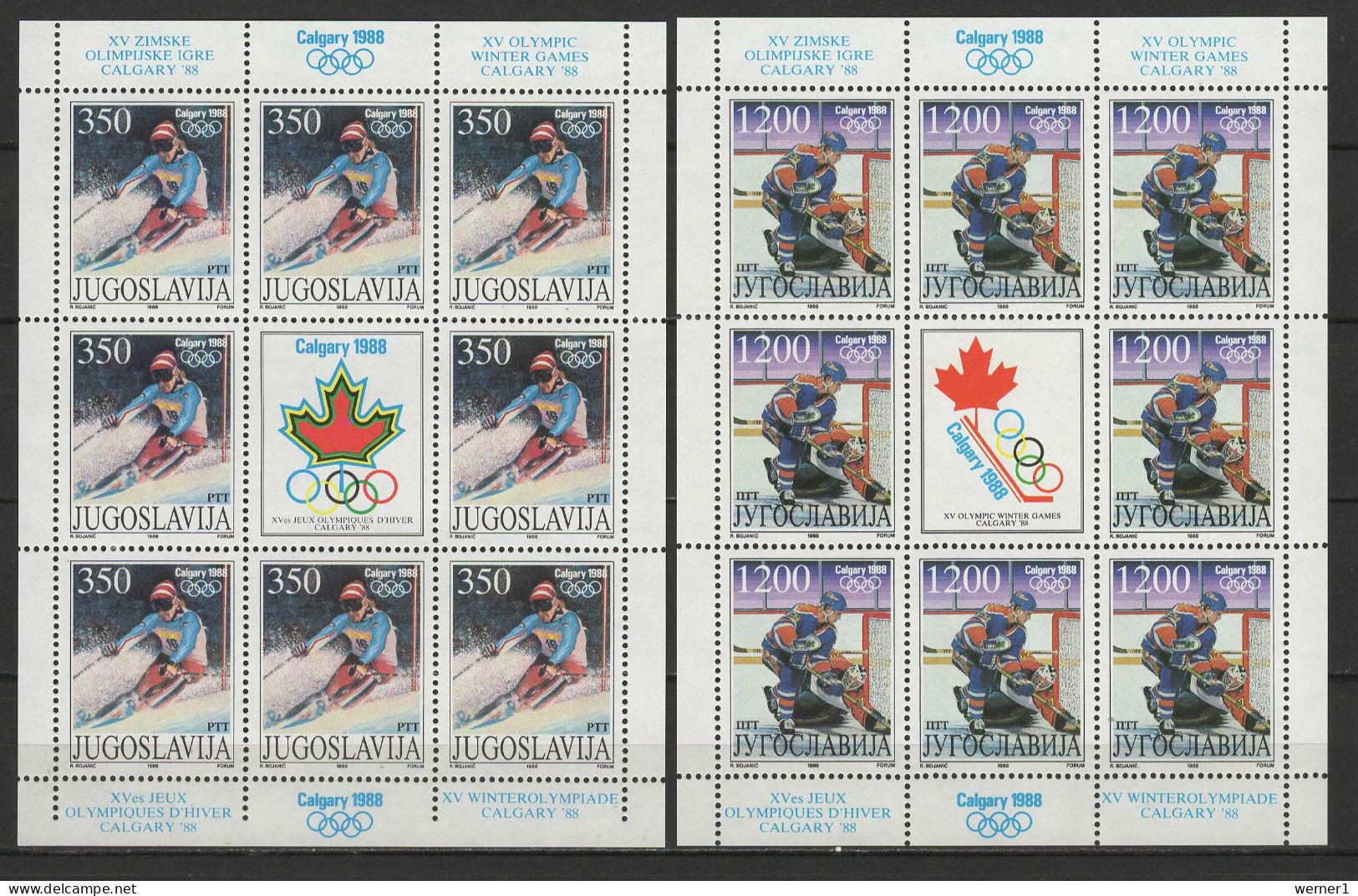 Yugoslavia 1988 Olympic Games Calgary Set Of 2 Sheetlts MNH - Inverno1988: Calgary