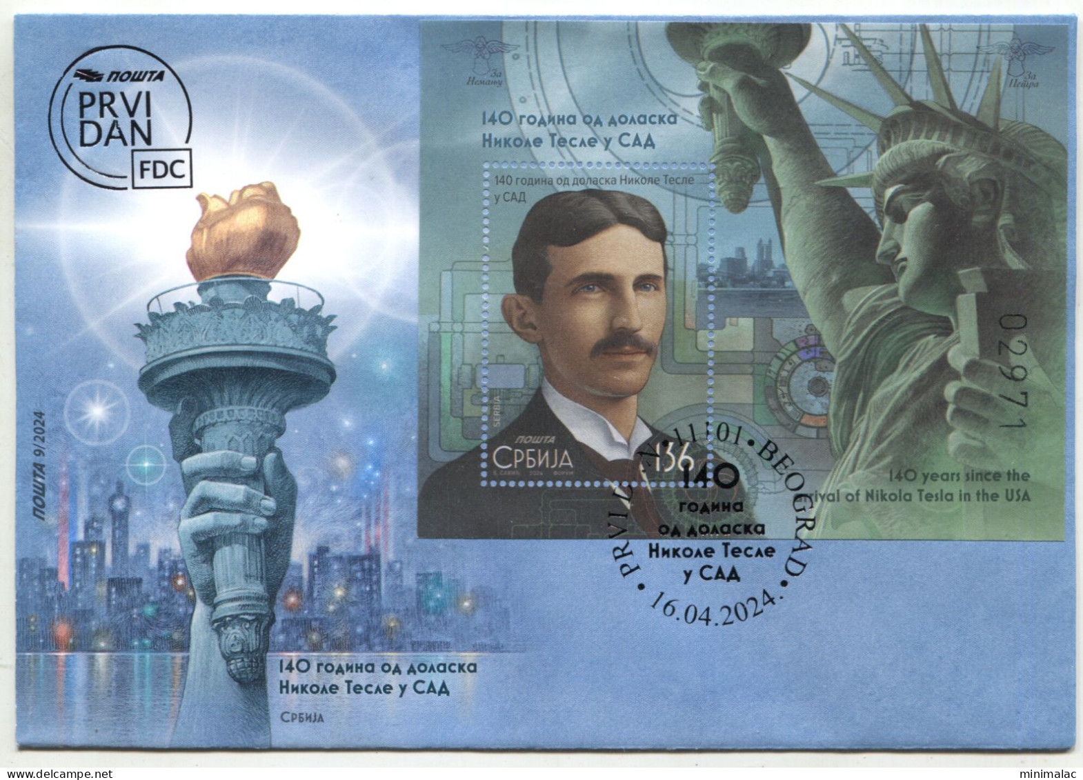 Serbia 2024. 140 Years Since The Arrival Of Nikola Tesla In The USA,  Nikola Tesla, Statue Of Liberty, FDC, MNH - Europa