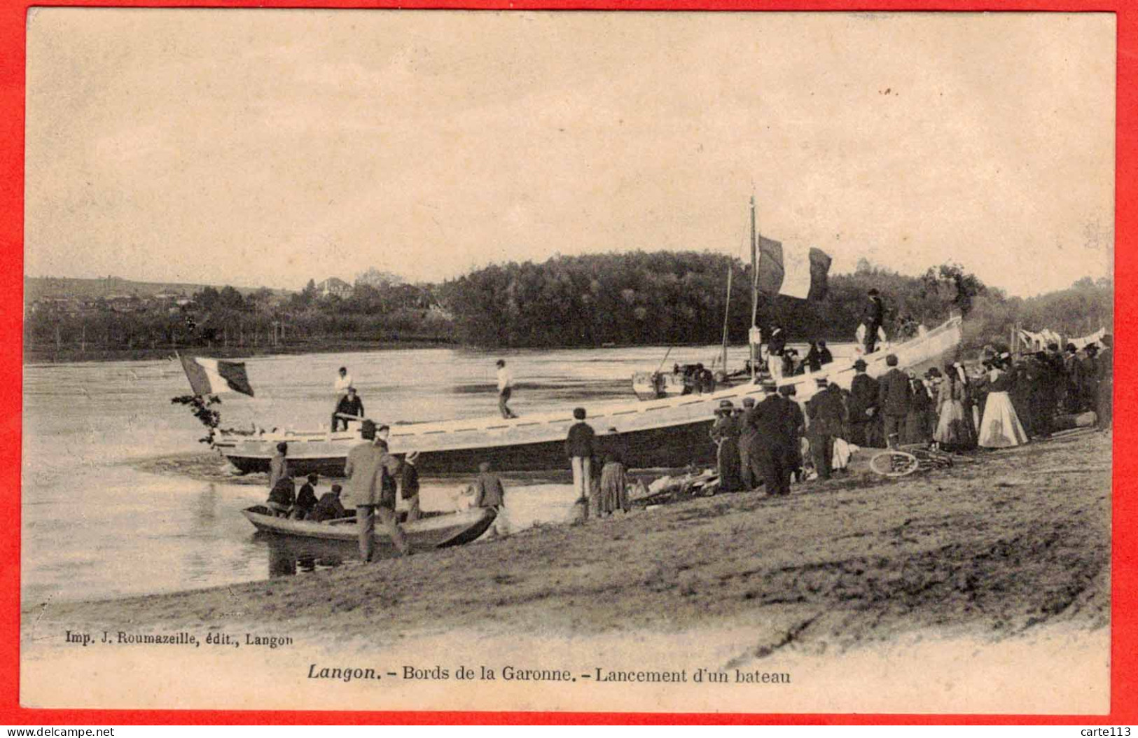 33 - T29823CPA - LANGON - Lancement D'un Bateau - Bords De La Garonne - Très Bon état - GIRONDE - Langon