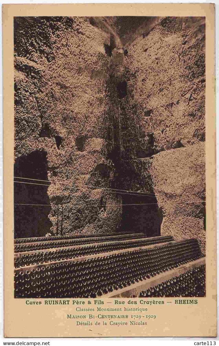 51 - B33080CPA - REIMS - CAVE RUINART, Rue Des Crayeres - Crayere Nicolas - Parfait état - MARNE - Reims