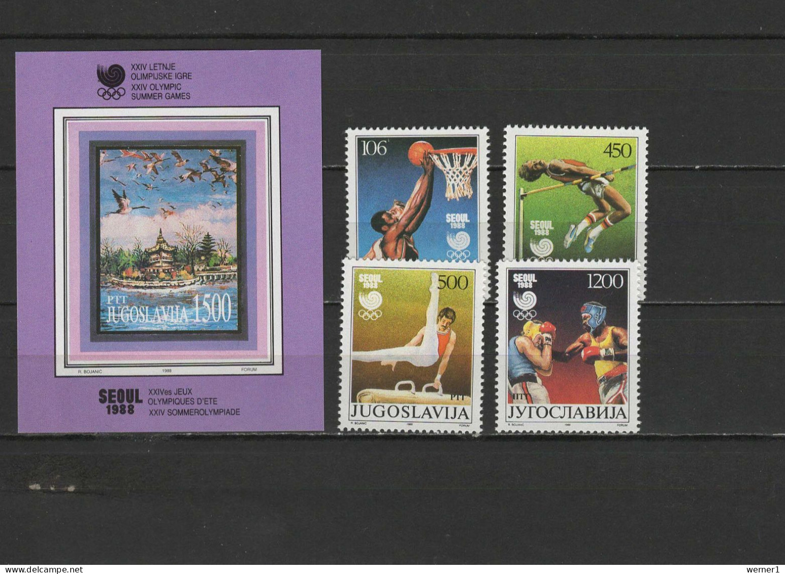 Yugoslavia 1988 Olympic Games Seoul, Basketball, Athletics, Boxing Set Of 4 + S/s MNH - Sommer 1988: Seoul