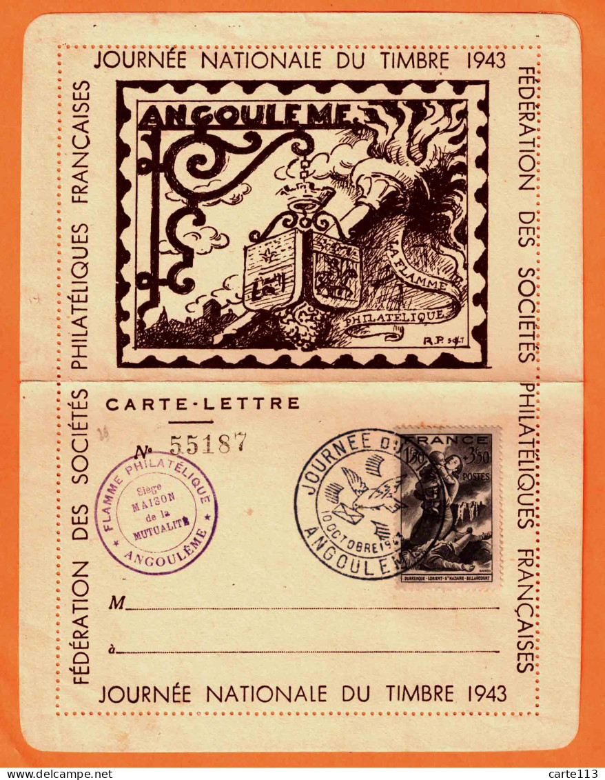 16 - B34175CPA - ANGOULEME - Carte Lettre Journée Nationale Du Timbre 1943 - Très Bon état - CHARENTE - Angouleme