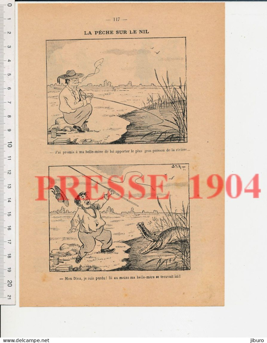 2 Vues 1904 Humour Chez Le Dentiste Métier Odontologie + Pêche à La Ligne Nil Egypte Crocodile Animal Gendre Belle-mère - Non Classés