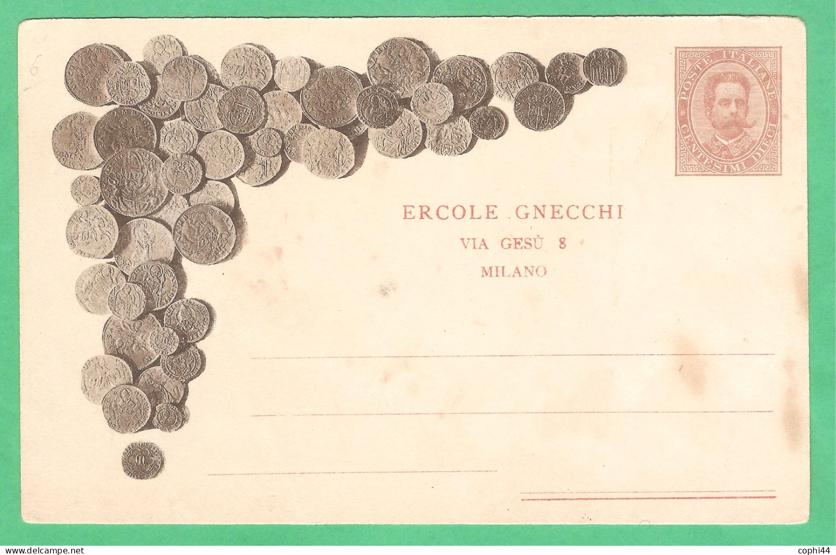 REGNO D'ITALIA 1894 CARTOLINA POSTALE COMMISSIONE PRIVATA ERCOLE GNECCHI GRAPPOLO MONETE 10 C (FILAGRANO CC3-6) NUOVA - Postwaardestukken