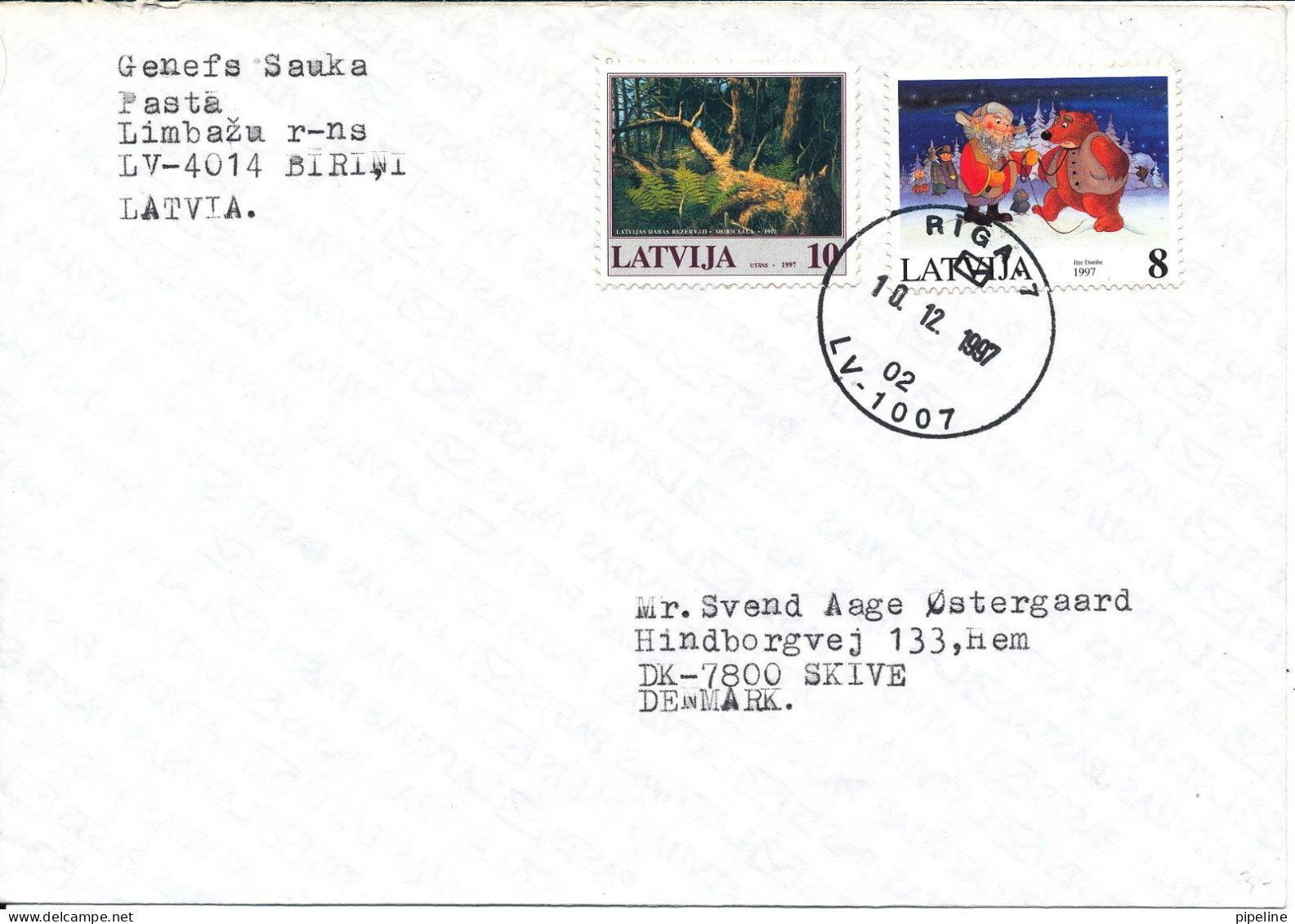 Latvia Cover Sent To Denmark Riga 10-12-1997 Nice Franked - Lettland