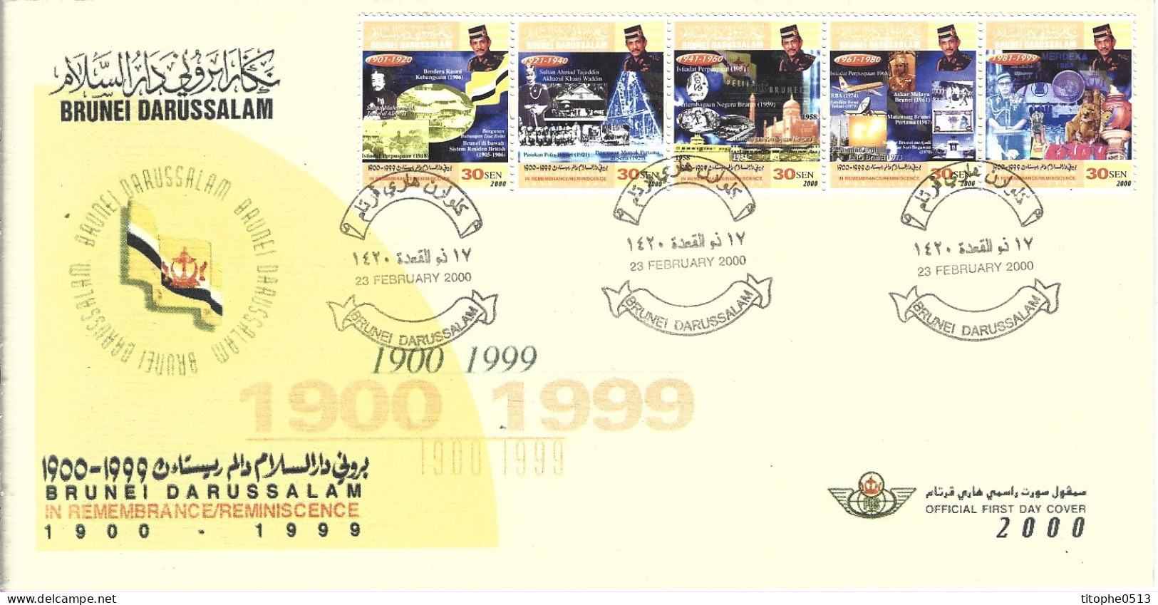 BRUNEI. N°584-8 De 2000 Sur Enveloppe 1er Jour. Rétrospective. - Brunei (1984-...)